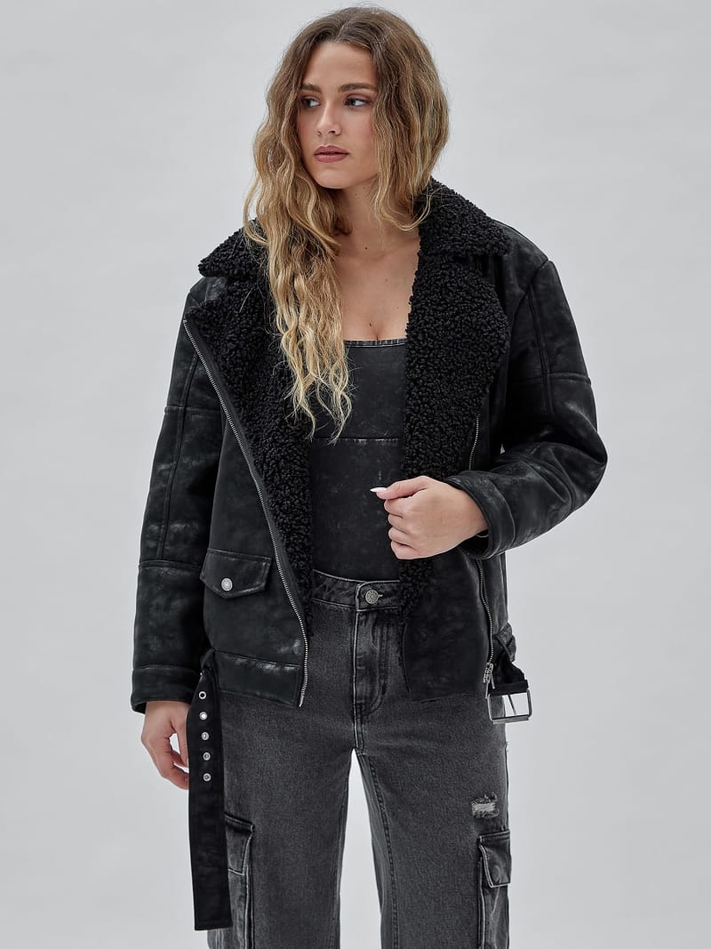 Guess faux fur moto jacket hot sale