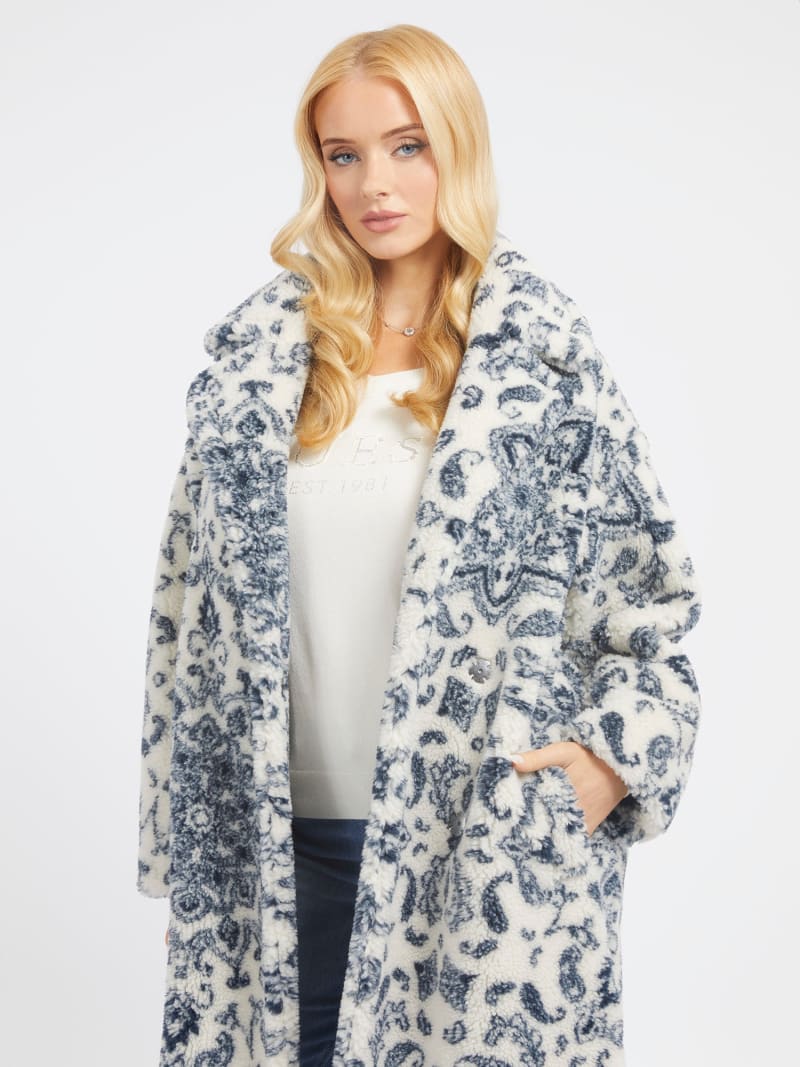 Bandana print faux fur coat