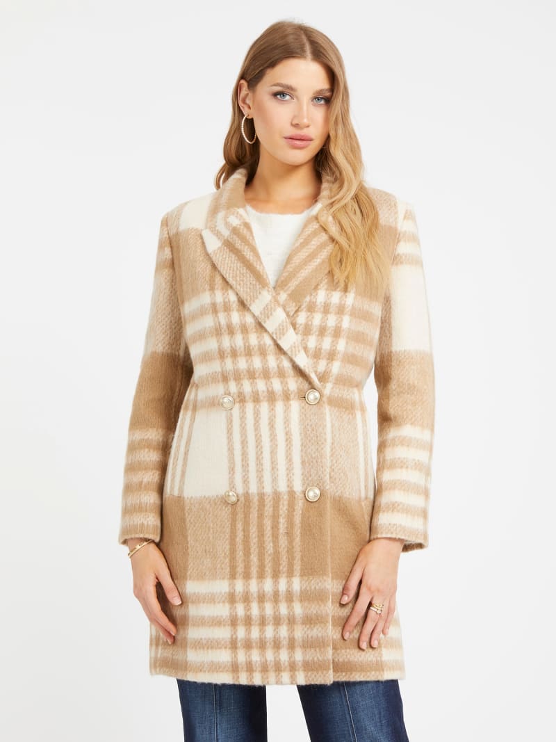 Wool blend check coat
