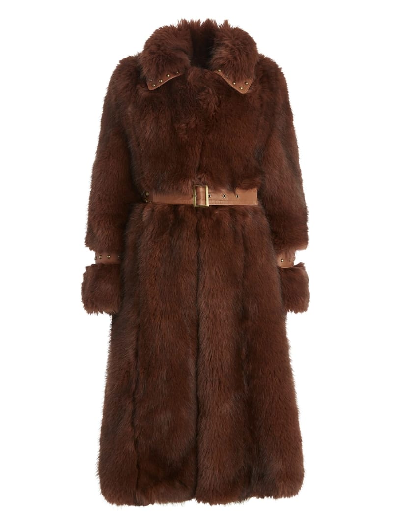 Fake fur coat with belt