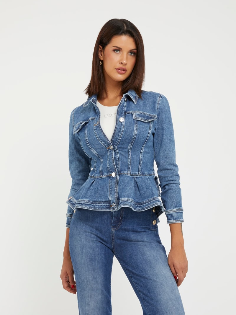 Denimjacke mit Rüschen