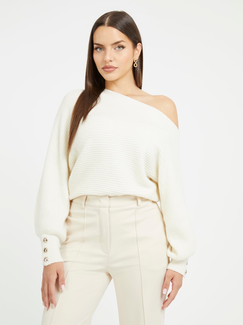 Off-Shoulder-Pullover Wollmischgewebe