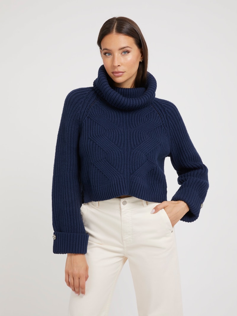 Turtle neck cotton blend sweater