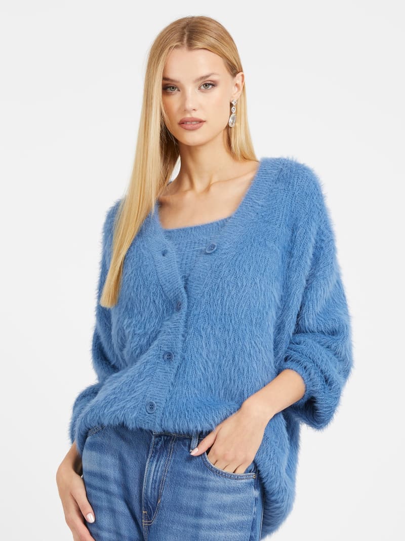 Fluffy Sweater Cardigan - Blue