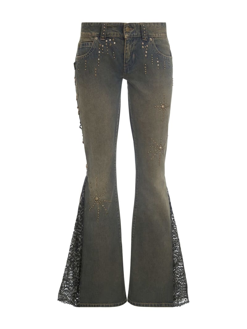 Pantaloni in Denim a zampa in pizzo