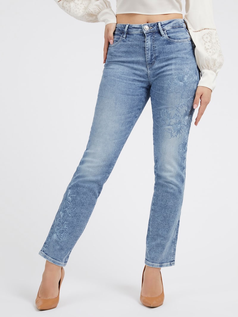 Embroidered straight denim pant