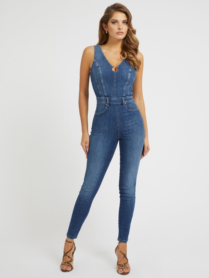 Denim jumpsuit met skinny pasvorm