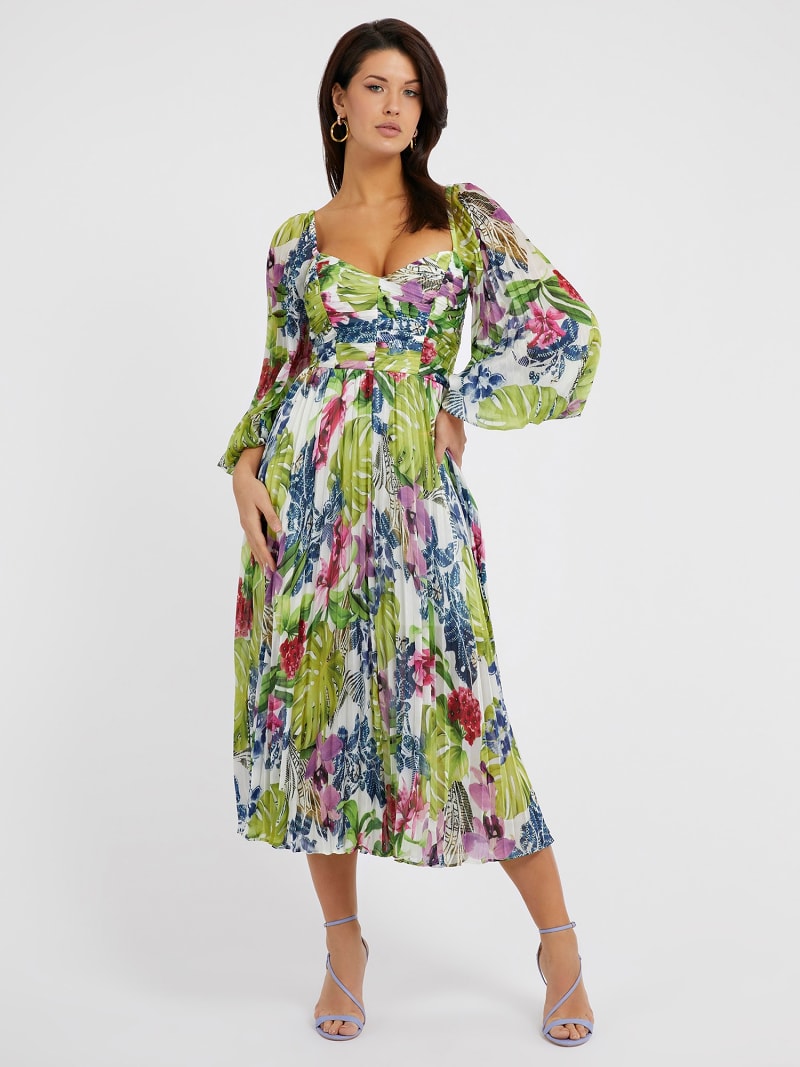 Long floral print dress guess clearance