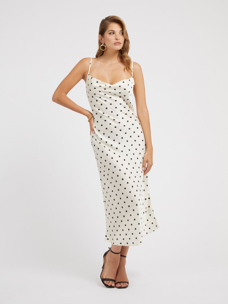 Polka dot satin slip dress discount
