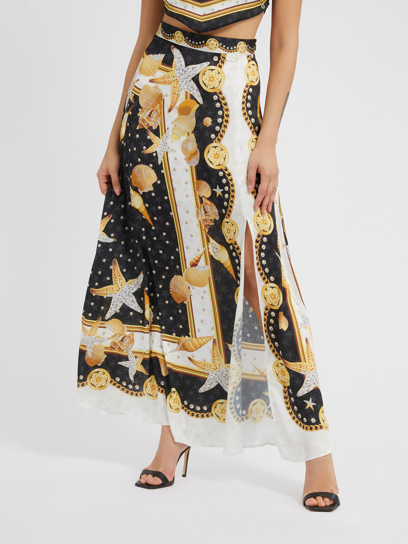 Baroque print long skirt