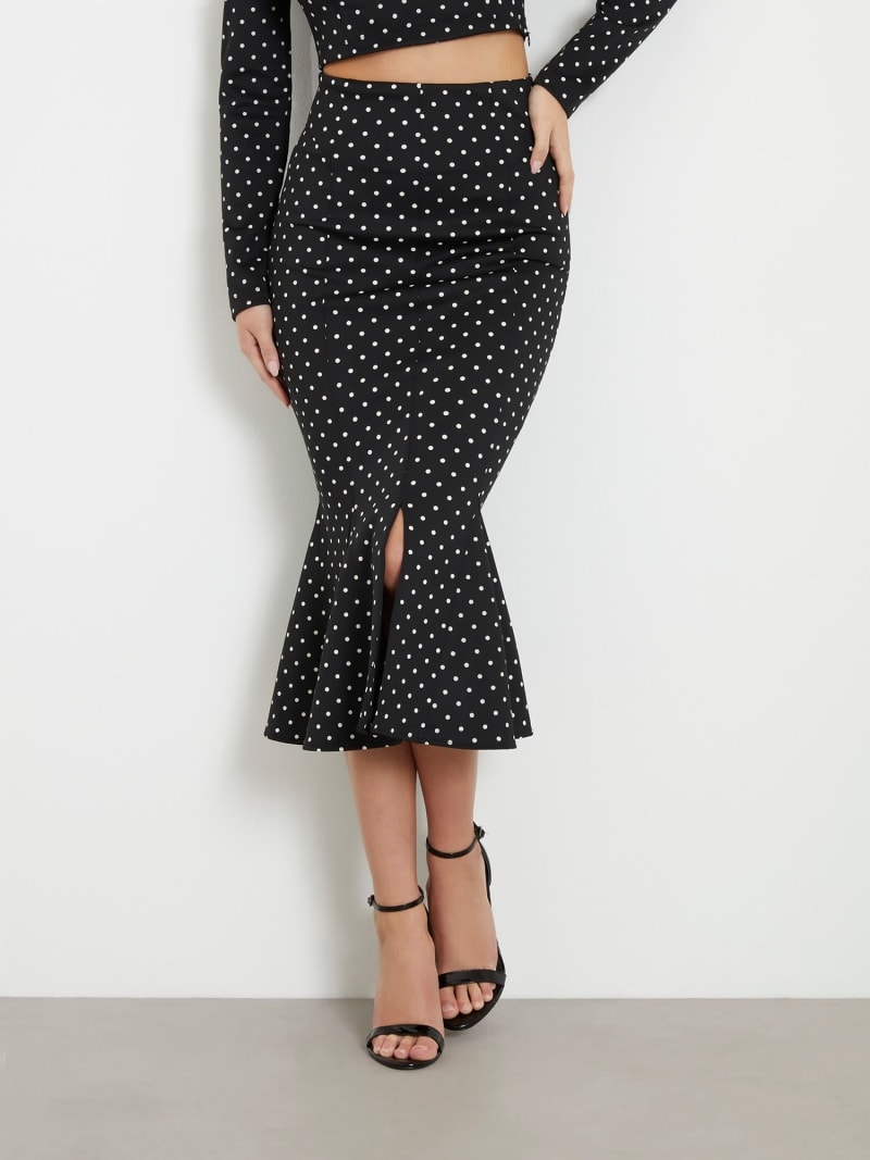 High waisted polka dot midi skirt on sale