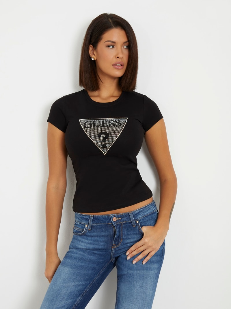 T-Shirt Stretch Logo-Dreieck Strass