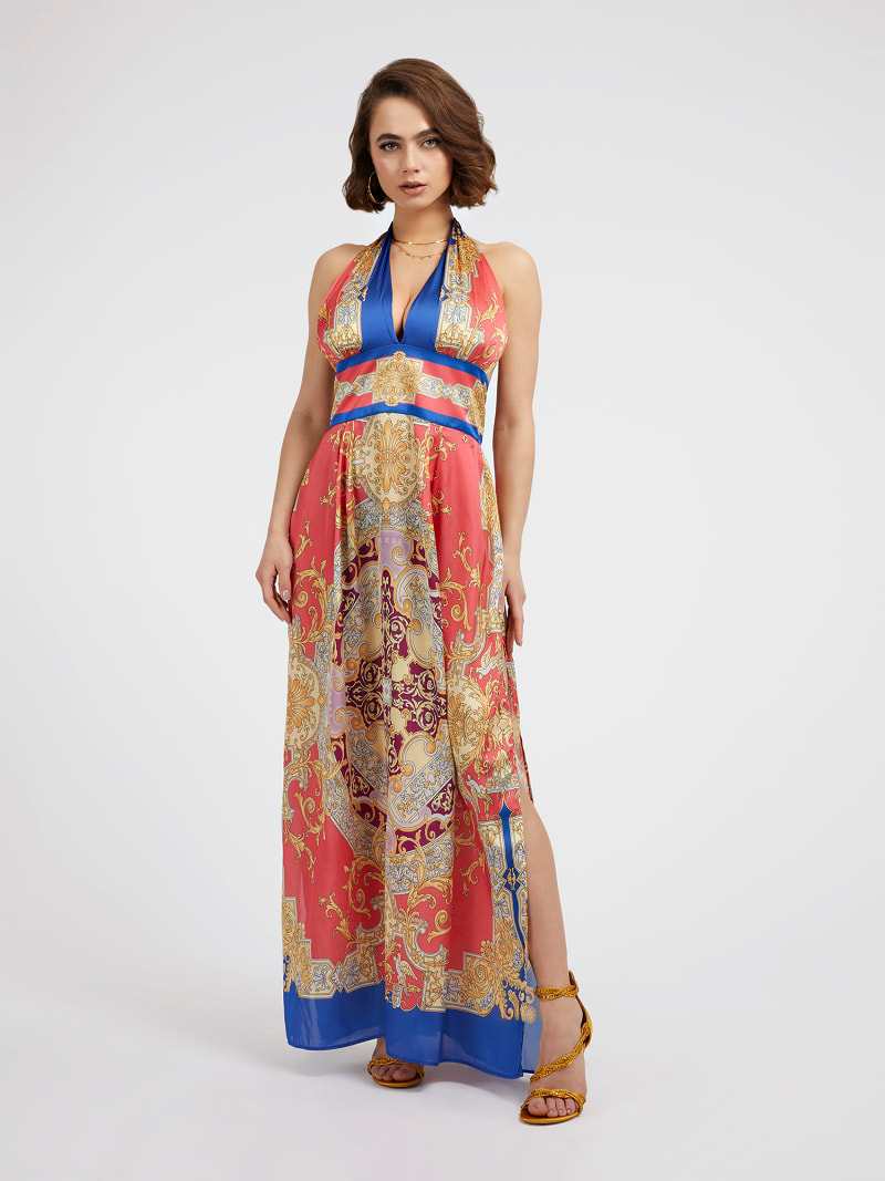 Baroque print long dress