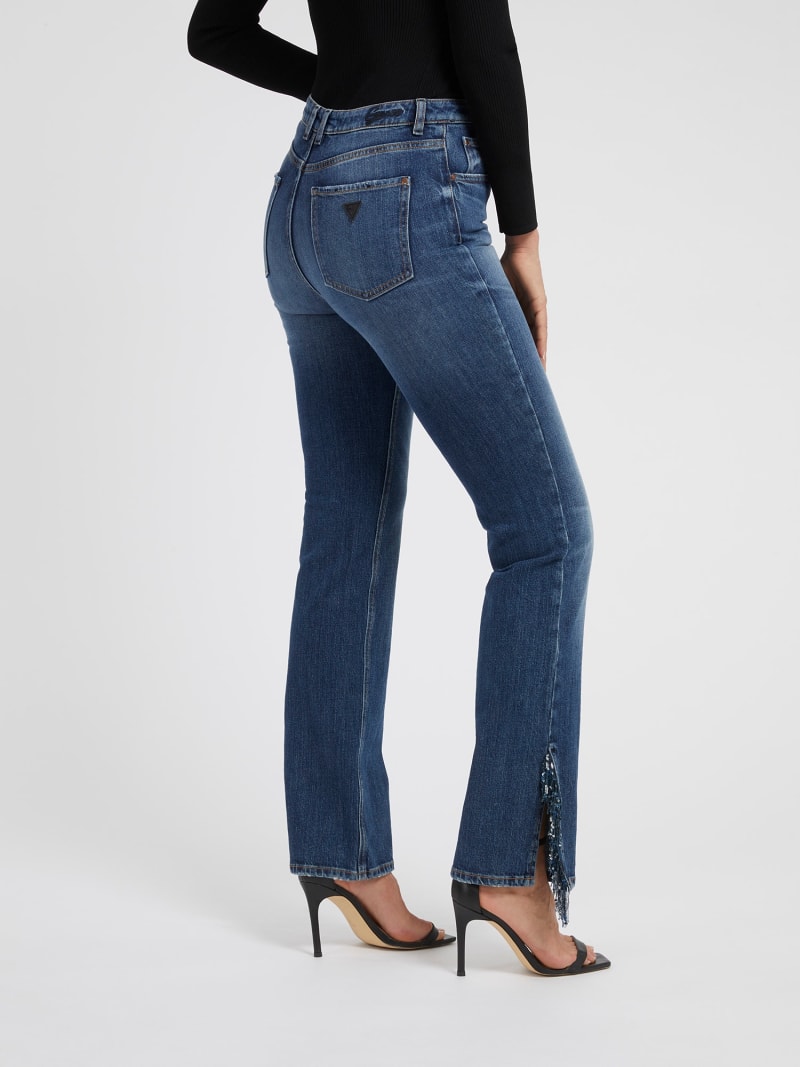 Flared denim broek spleet zijkant