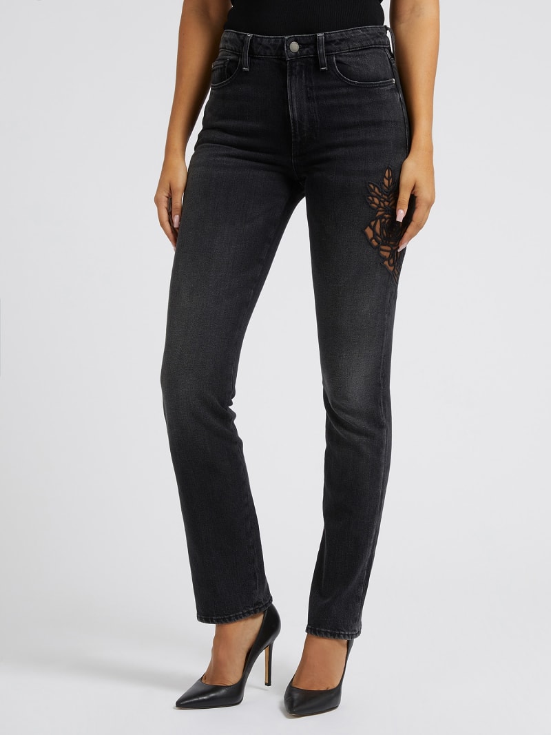 Embroidered straight denim pant