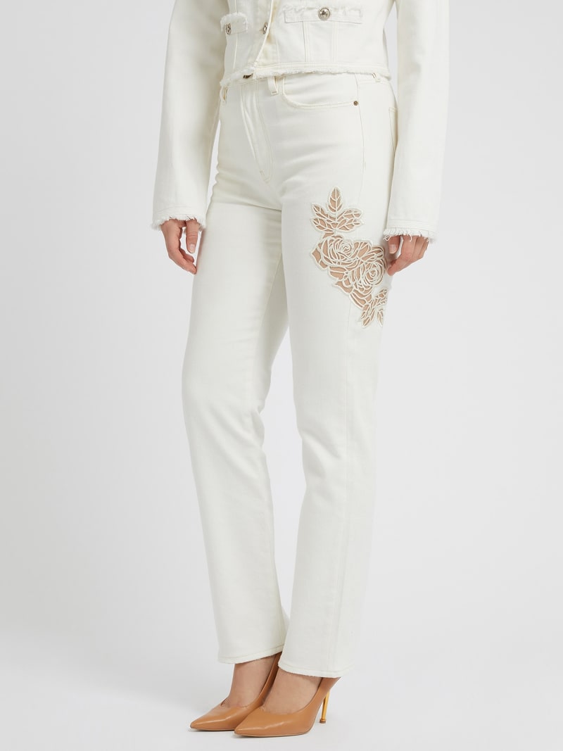 Embroidered straight denim pant