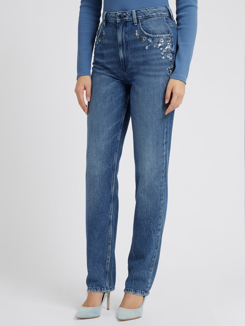 Mom fit denim pant sequins