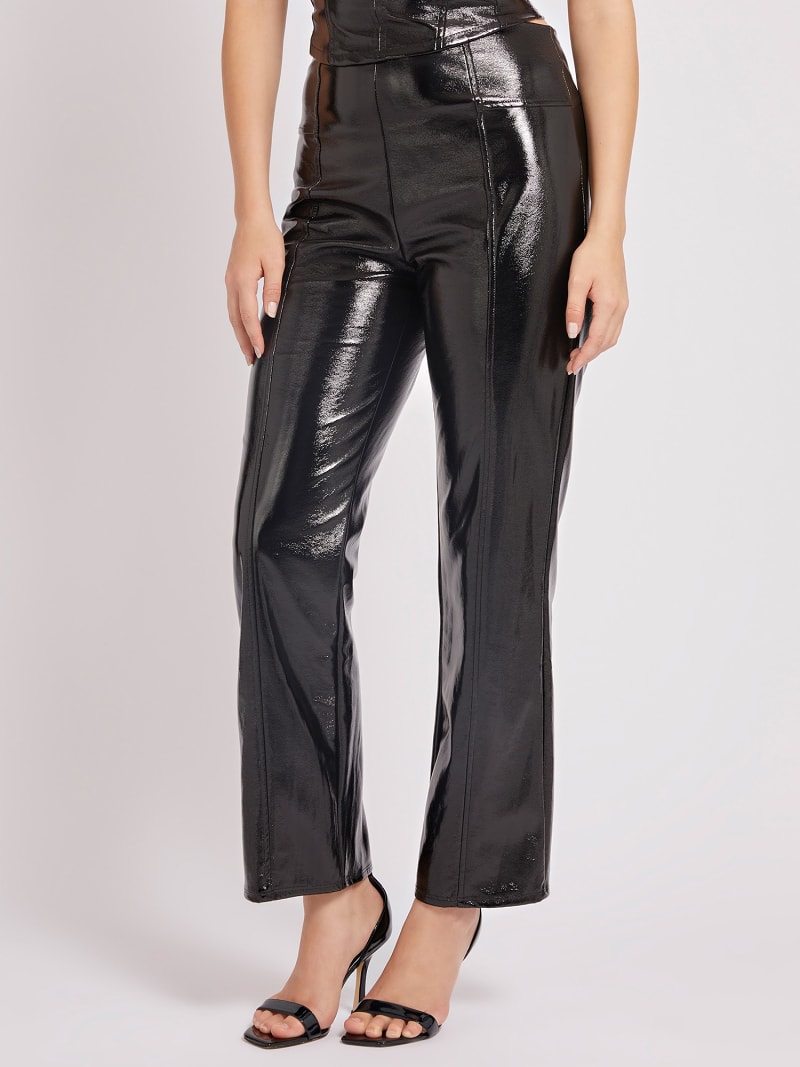 Patent black trousers deals