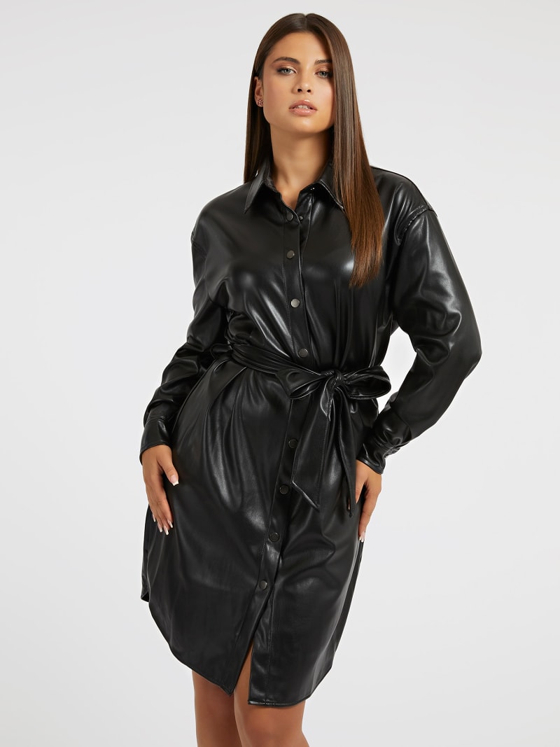 Faux leather chemisier dress