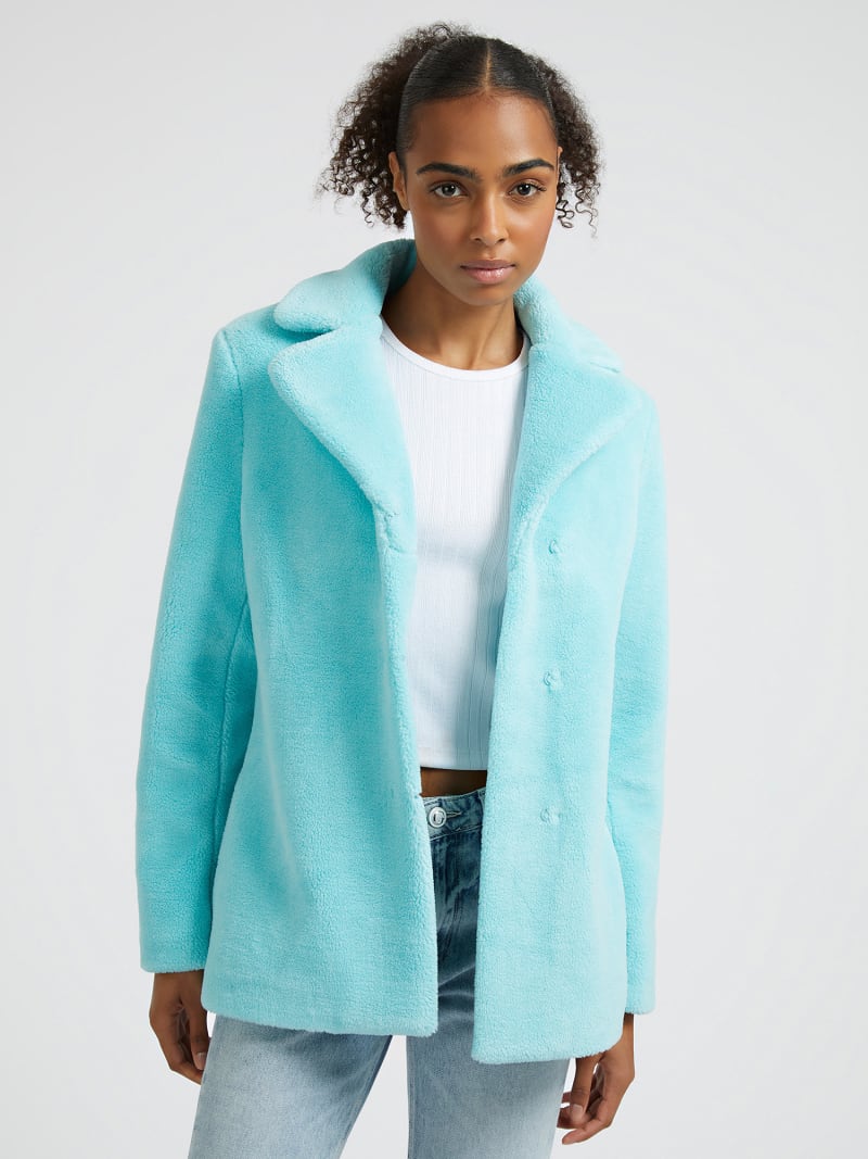 Calvin klein blue faux fur coat clearance