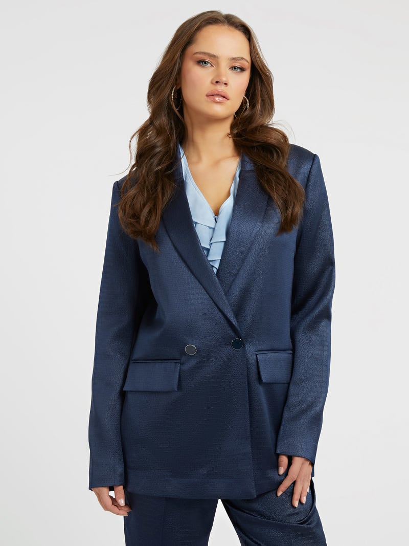 Blue satin blazer clearance