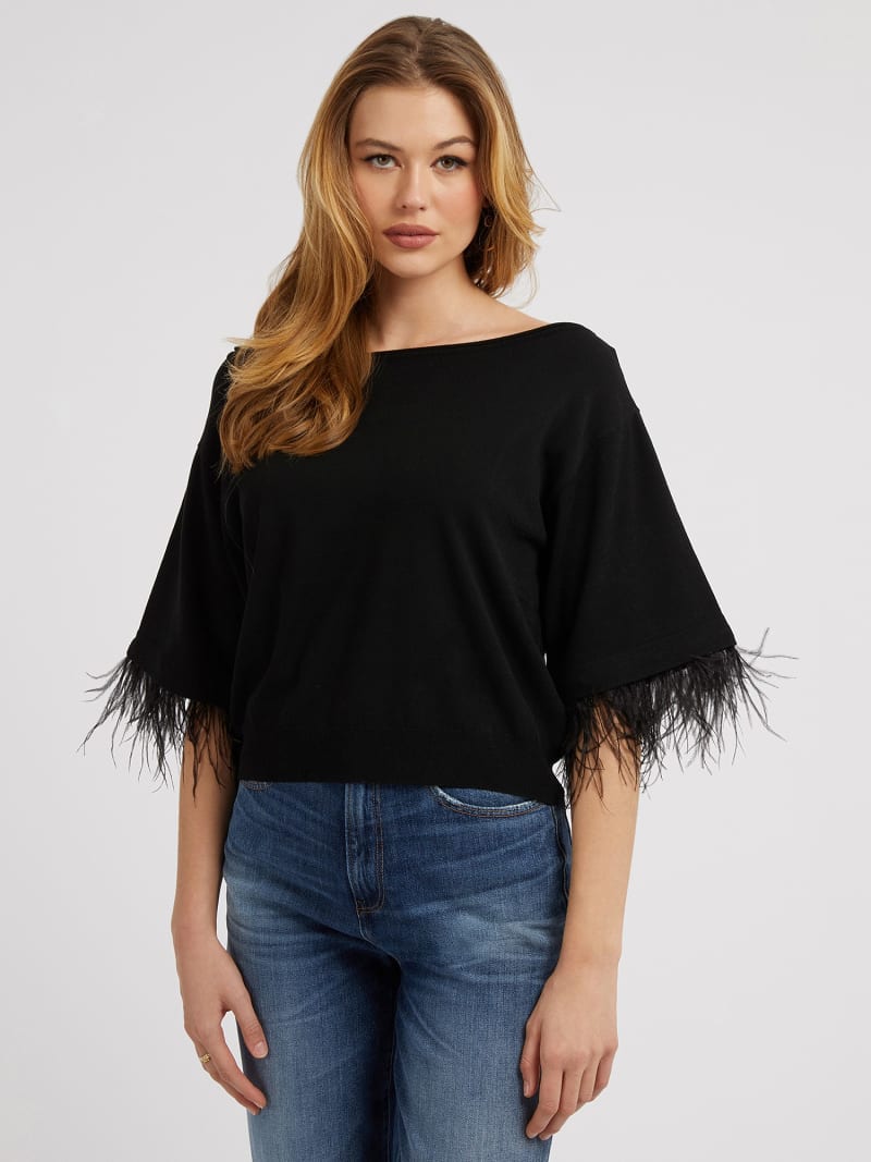 Top maille plumes