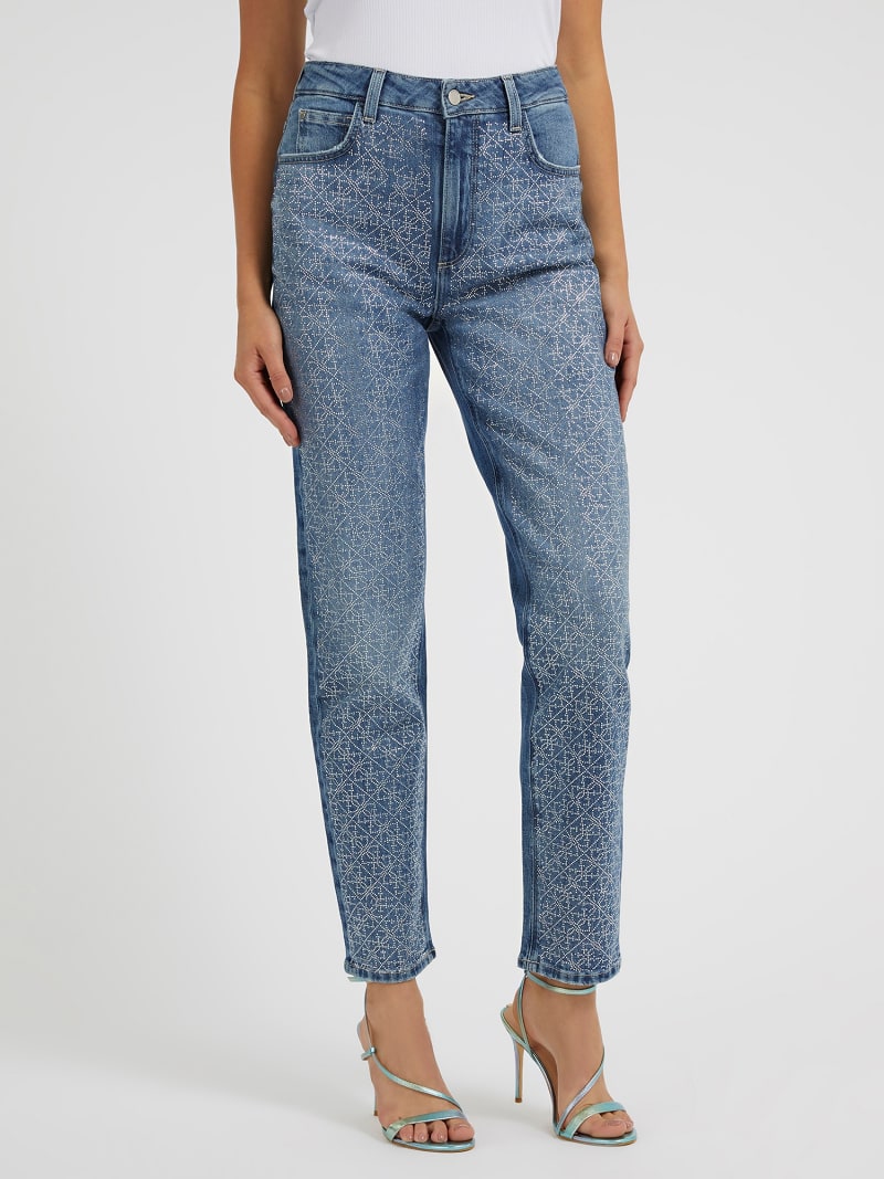 Mom fit denim broek strasstenen