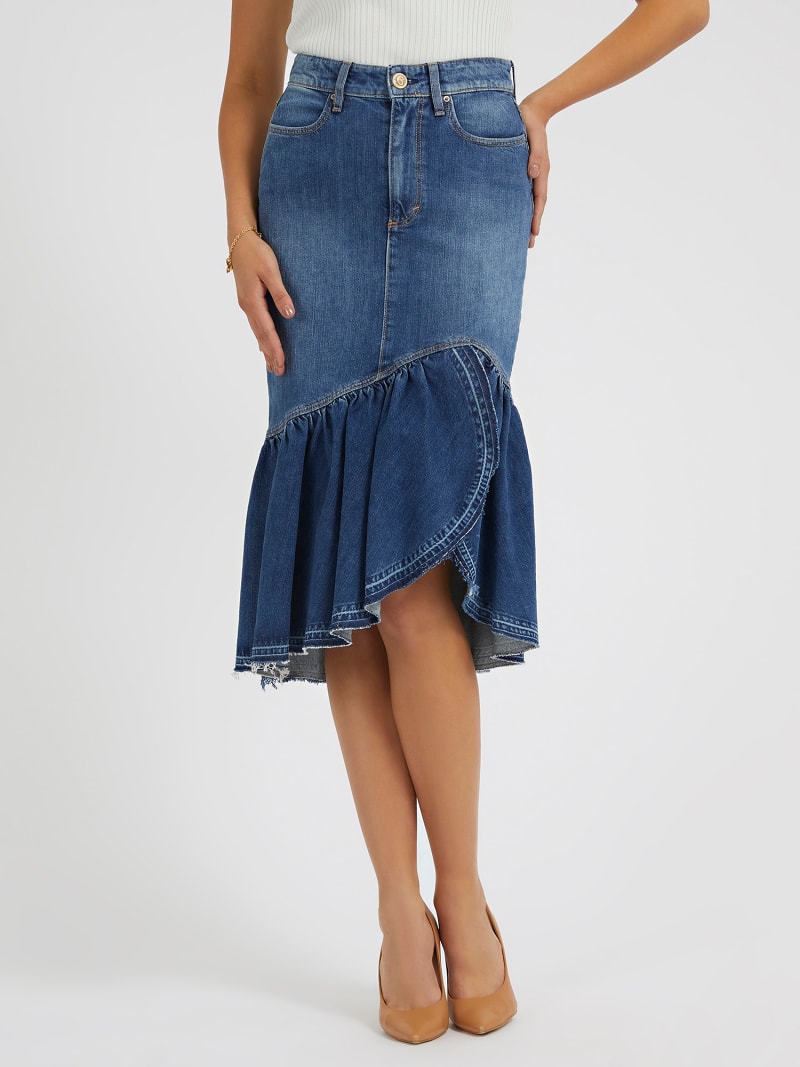 Ruffled denim skirt