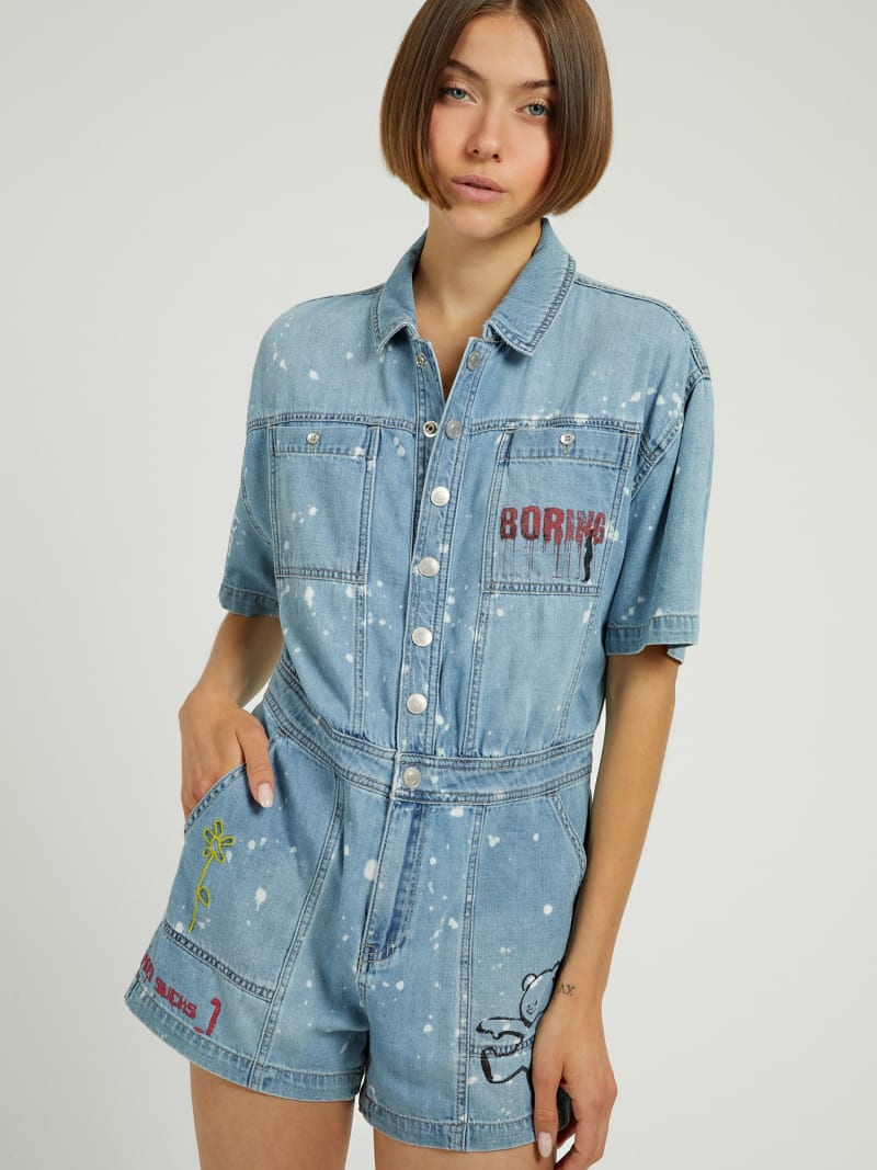 GUESS Graffiti print denim romper