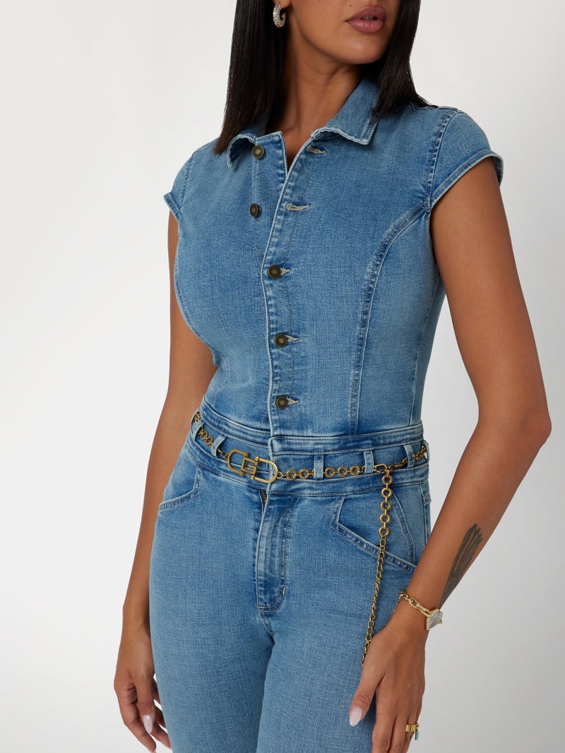 Guess long sleeve denim jumpsuit cheap