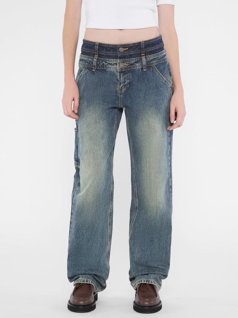 Jeans donna pantaloni vita alta cargo tasconi casual WH15