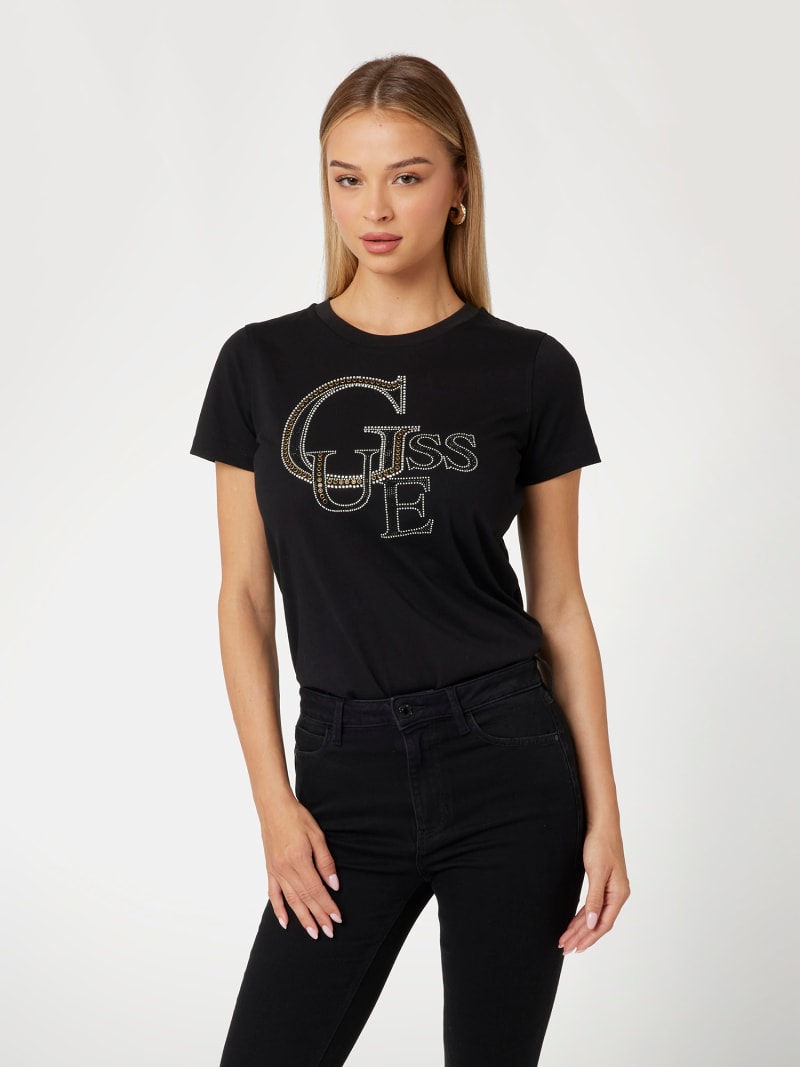 GUESS Camiseta logotipo frontal tachuelas Mujer