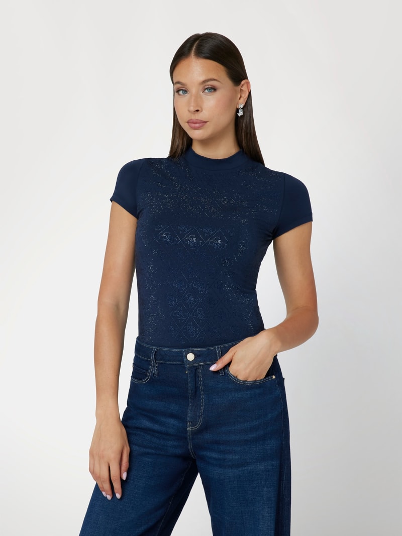Guess mock neck logo tee top