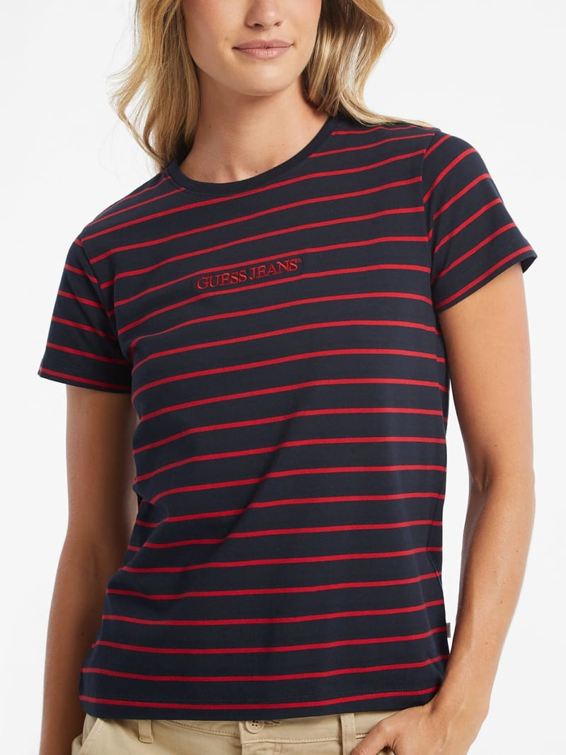 T shirt classique raye logo brode Femme GUESS Jeans