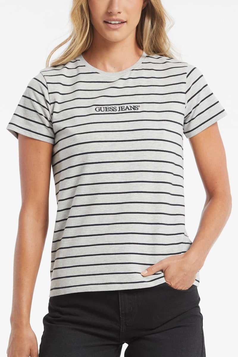 T shirt classique raye logo brode Femme GUESS Jeans