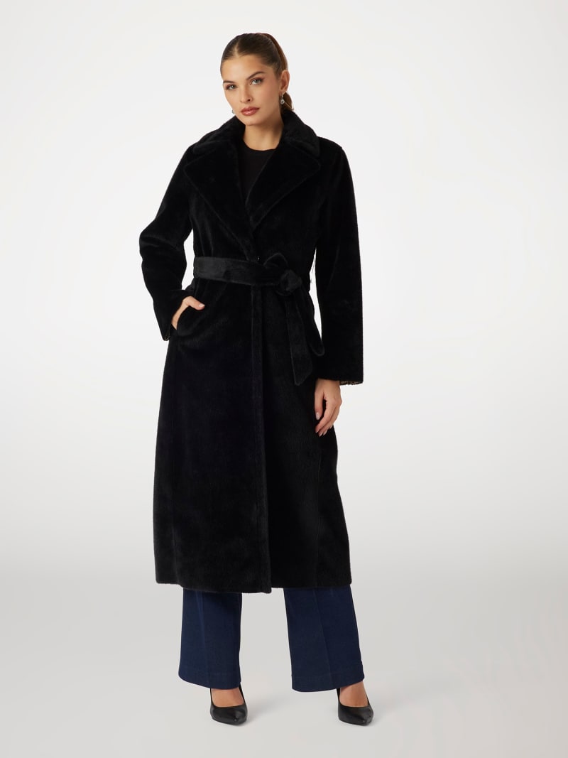 Manteau fourrure synthétique femme noir on sale