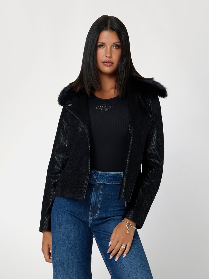 Guess leather jacket with fur top