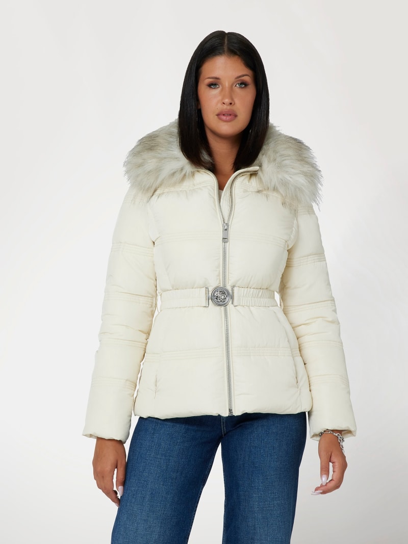 Puffer jacket with faux fur collar shop