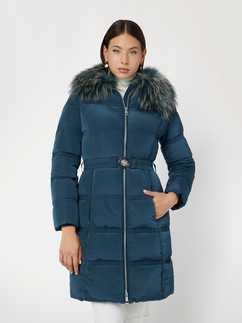 GUESS Doudoune longue col fourrure synthetique Femme