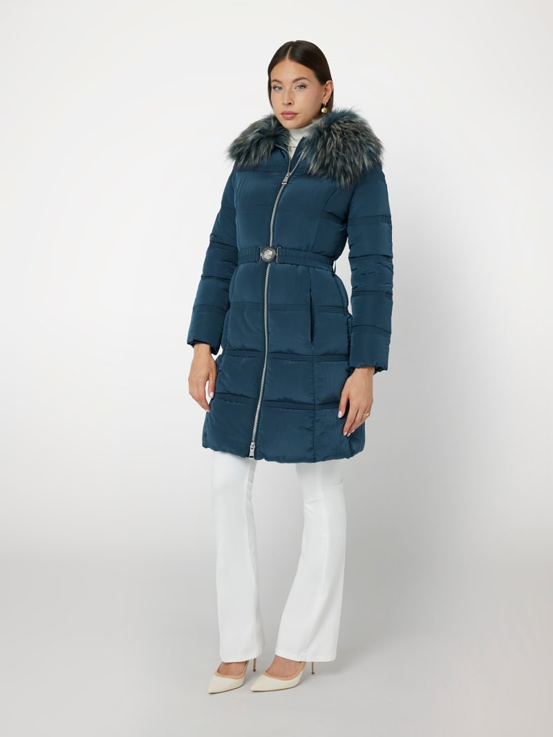 GUESS® Faux fur collar long puffer Women