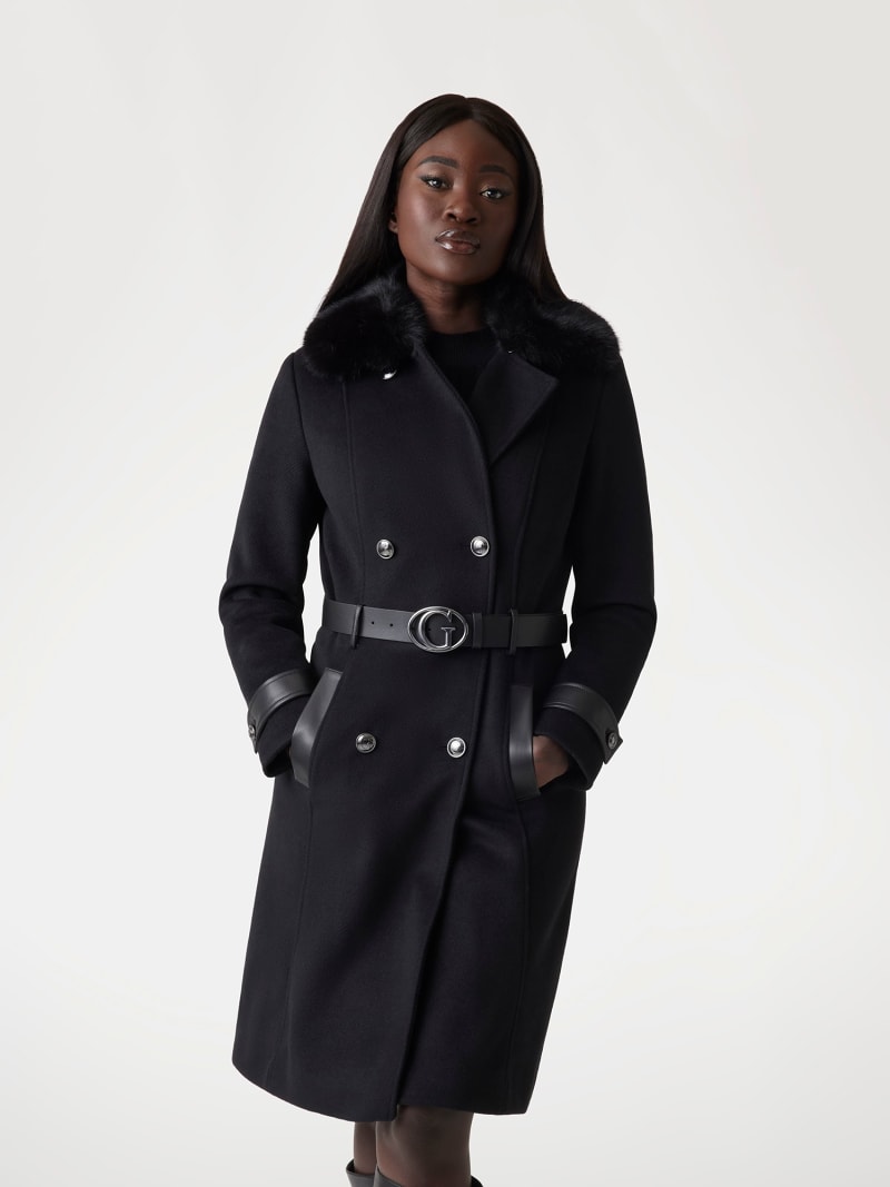 Guess faux fur collar coat shop