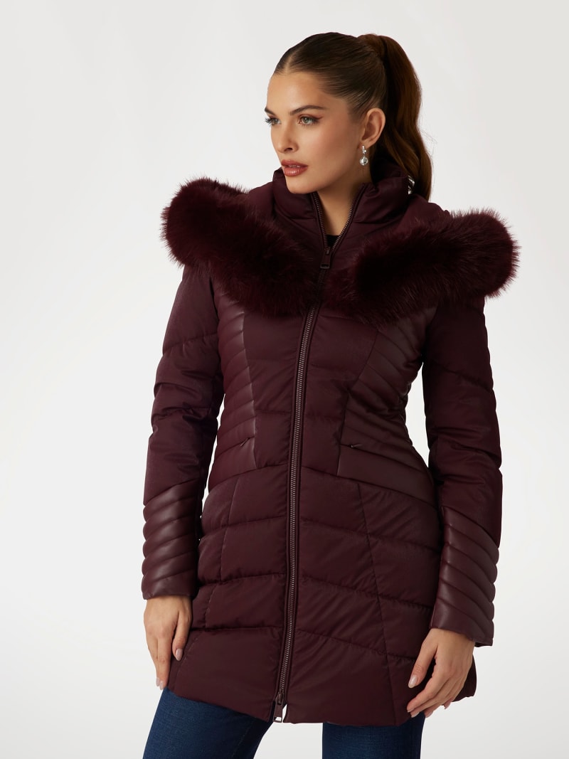 Long down jacket with faux fur guess sales