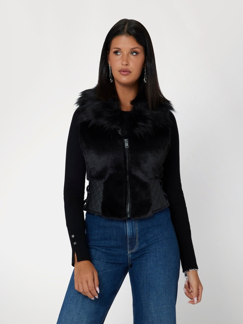 Plus size vest with fur hood store