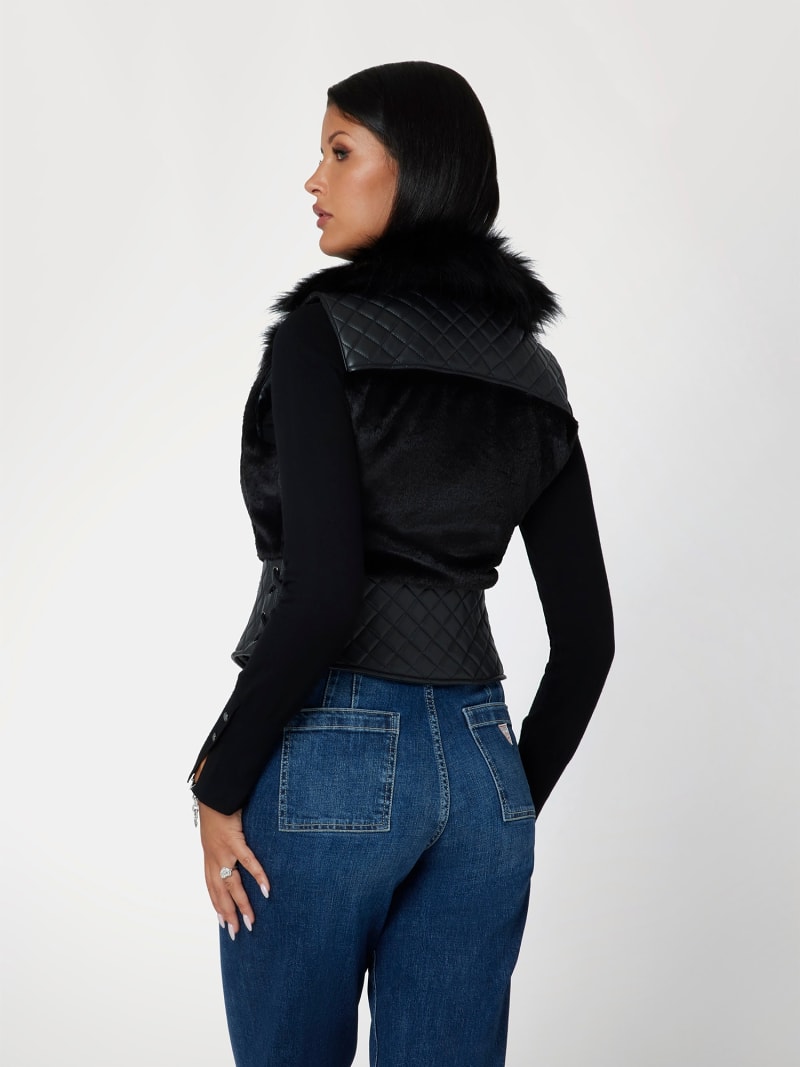 Womens black faux fur vest cheap