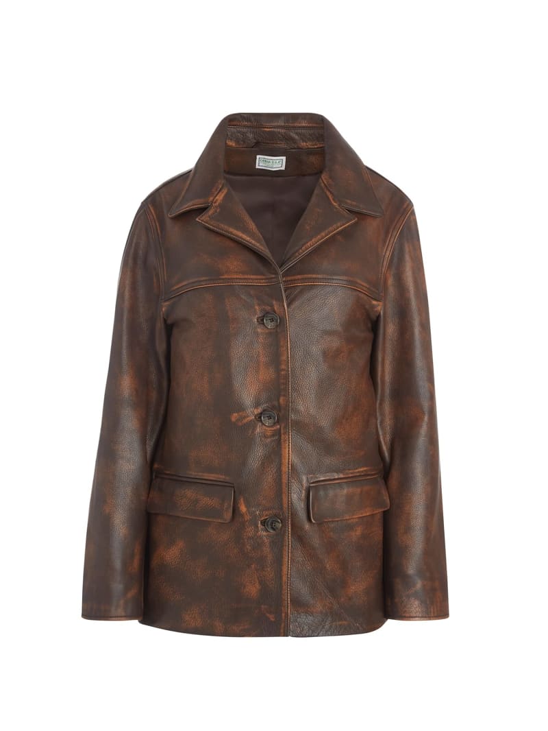 Guess brown leather jacket store
