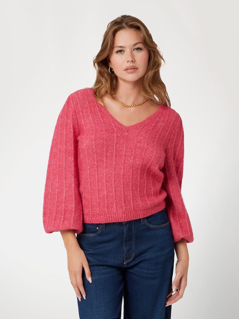 Pull laine melangee encolure V