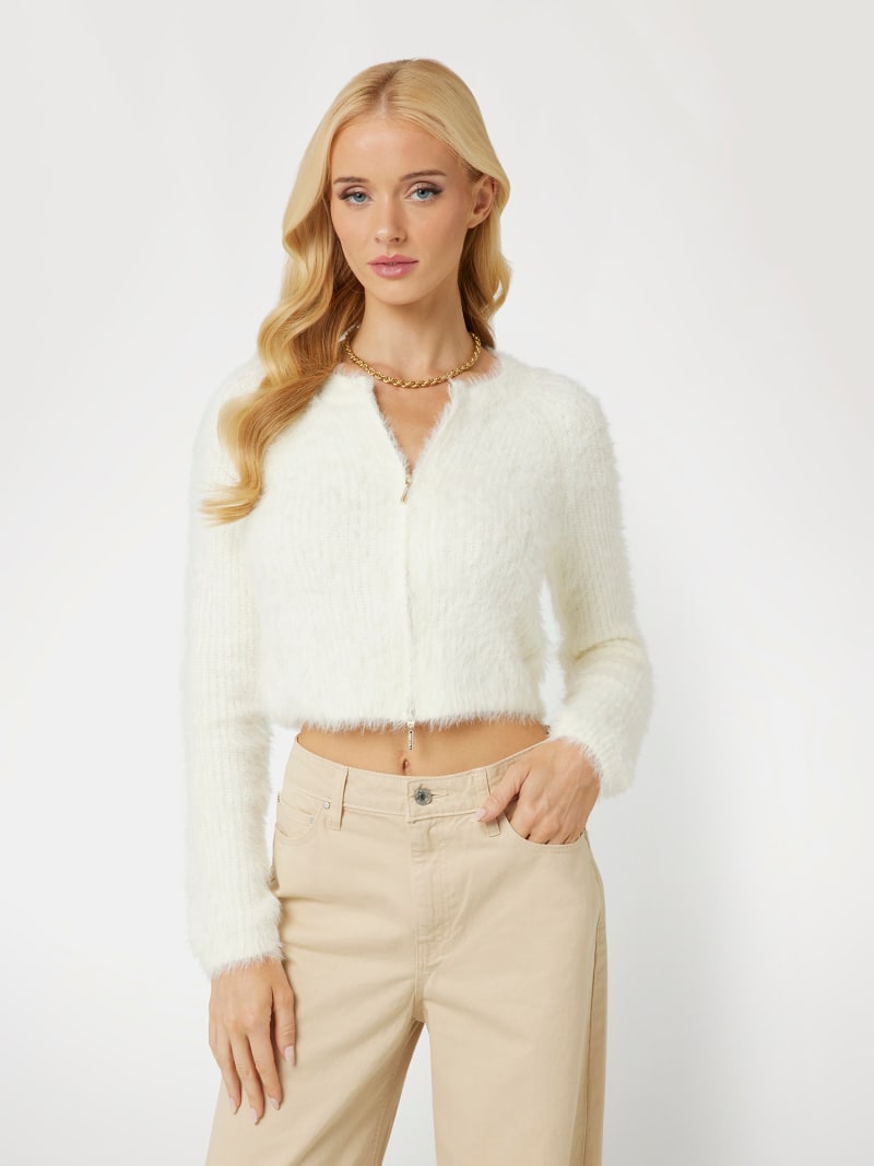 Front zip cardigan top
