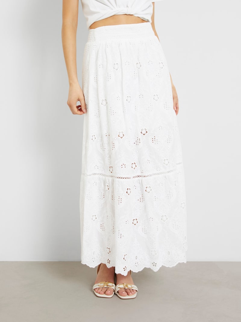 White embroidered maxi skirt store