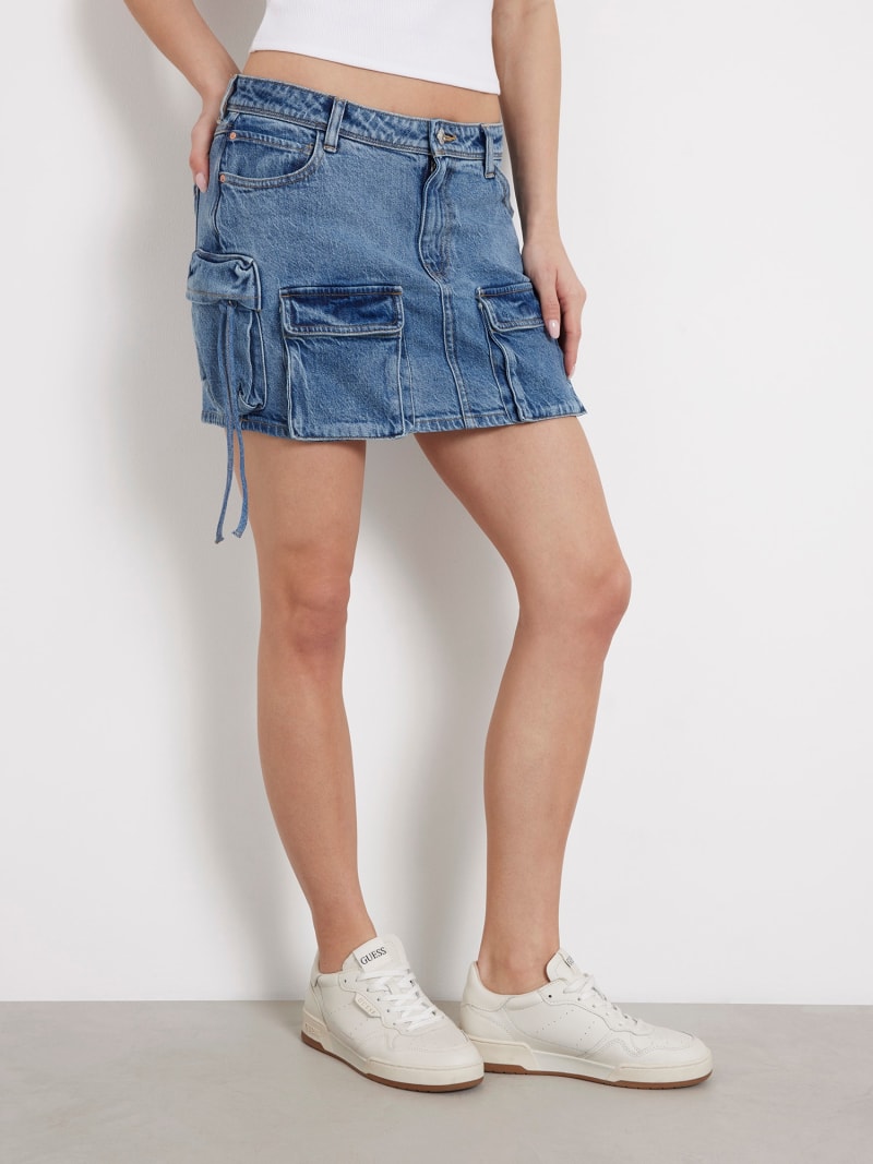 Cargo denim mini skirt