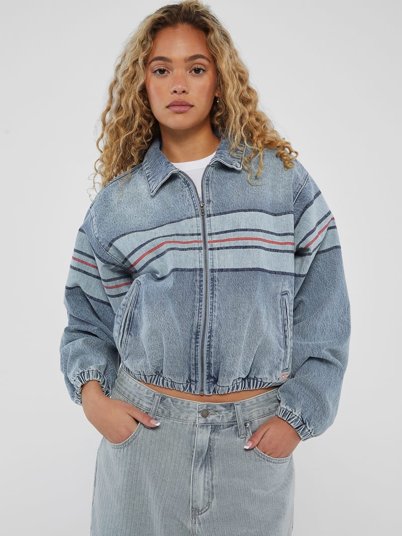 Striped denim bomber jacket